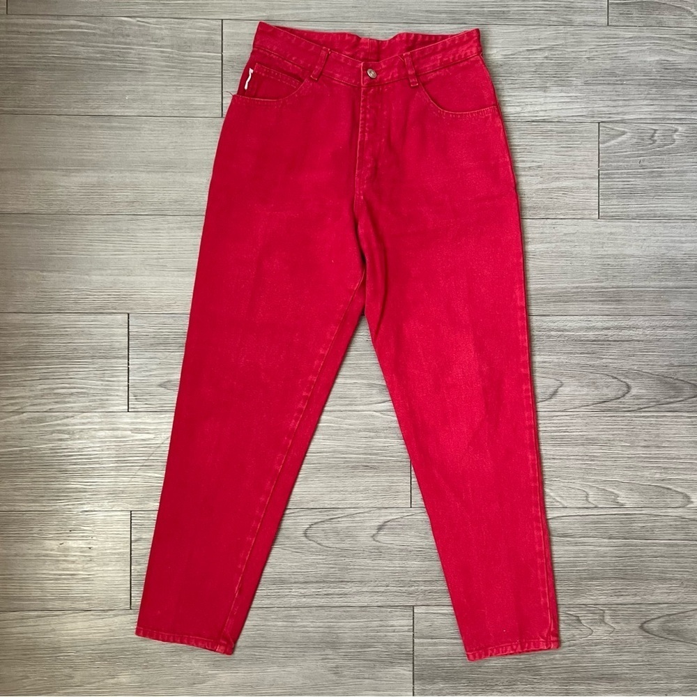 Vintage 80s BONGO High Waisted Red Tapered Leg Denim Jeans Size 32